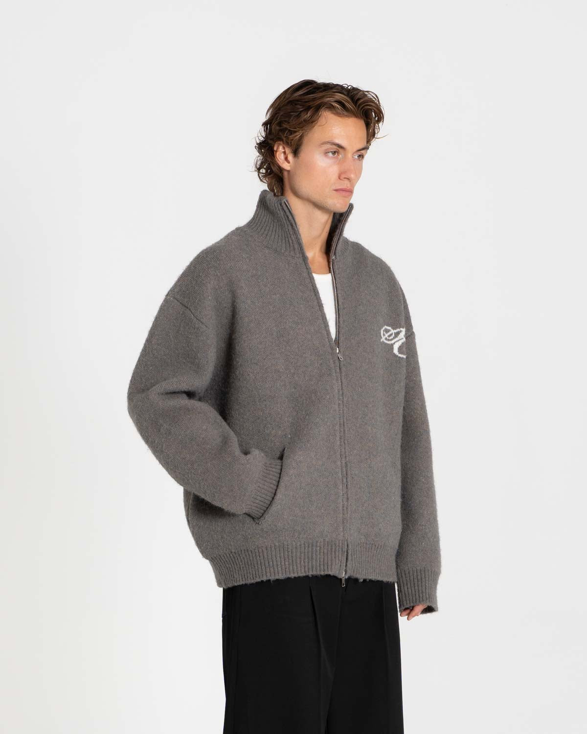 Full-zip Sweater Dark grey